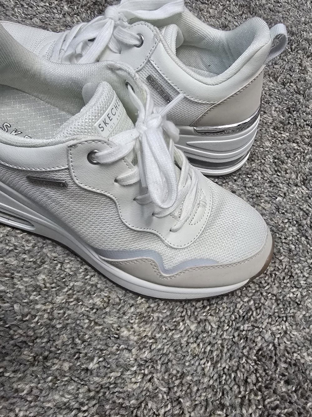Skechers Women's White Mesh and Faux-Suede Sneakers - Picture 2 of 4